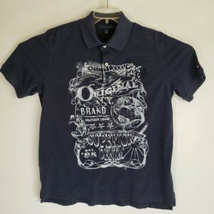 Men's Large Y2K Tommy Hilfiger Short Sleeve Polo Blue Anniversary